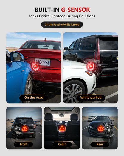 4K 3-Channel Dash Cam with GPS, HDR Night Vision & Parking Mode