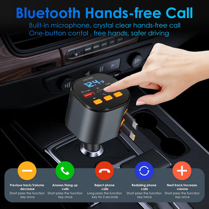 5-in-1 Retractable Car Charger with Bluetooth FM Transmitter (90W Fast Charging)