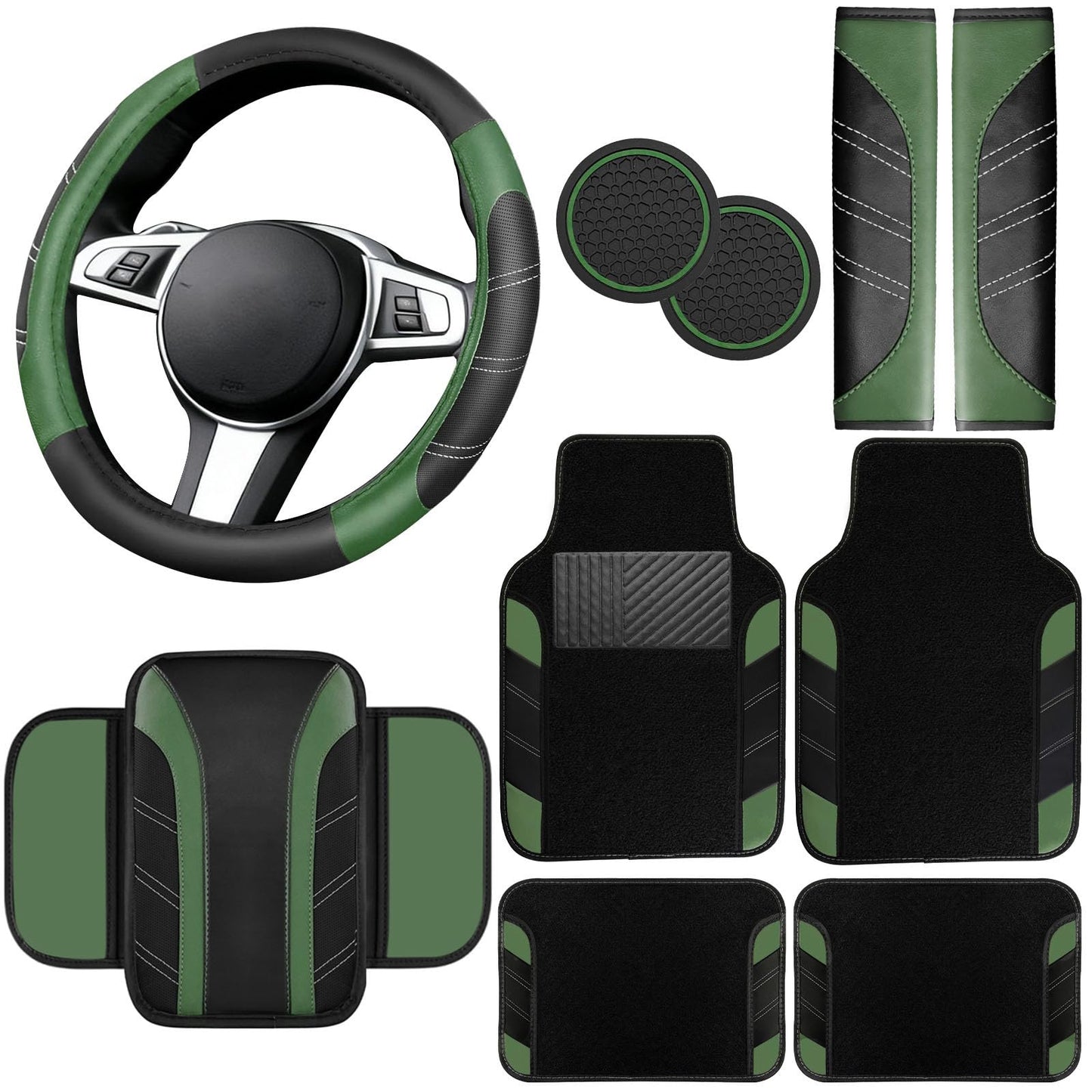 6-Piece Leather Car Interior Accessory Set (Steering Wheel Cover & More)