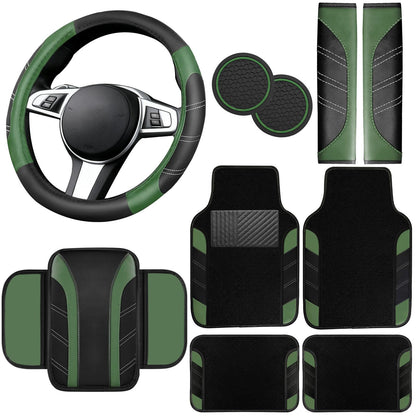 6-Piece Leather Car Interior Accessory Set (Steering Wheel Cover & More)