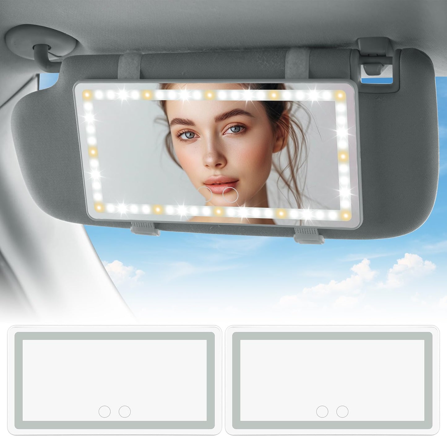 LED Vanity Mirror Sun Visor with 3 Light Modes (Rechargeable)