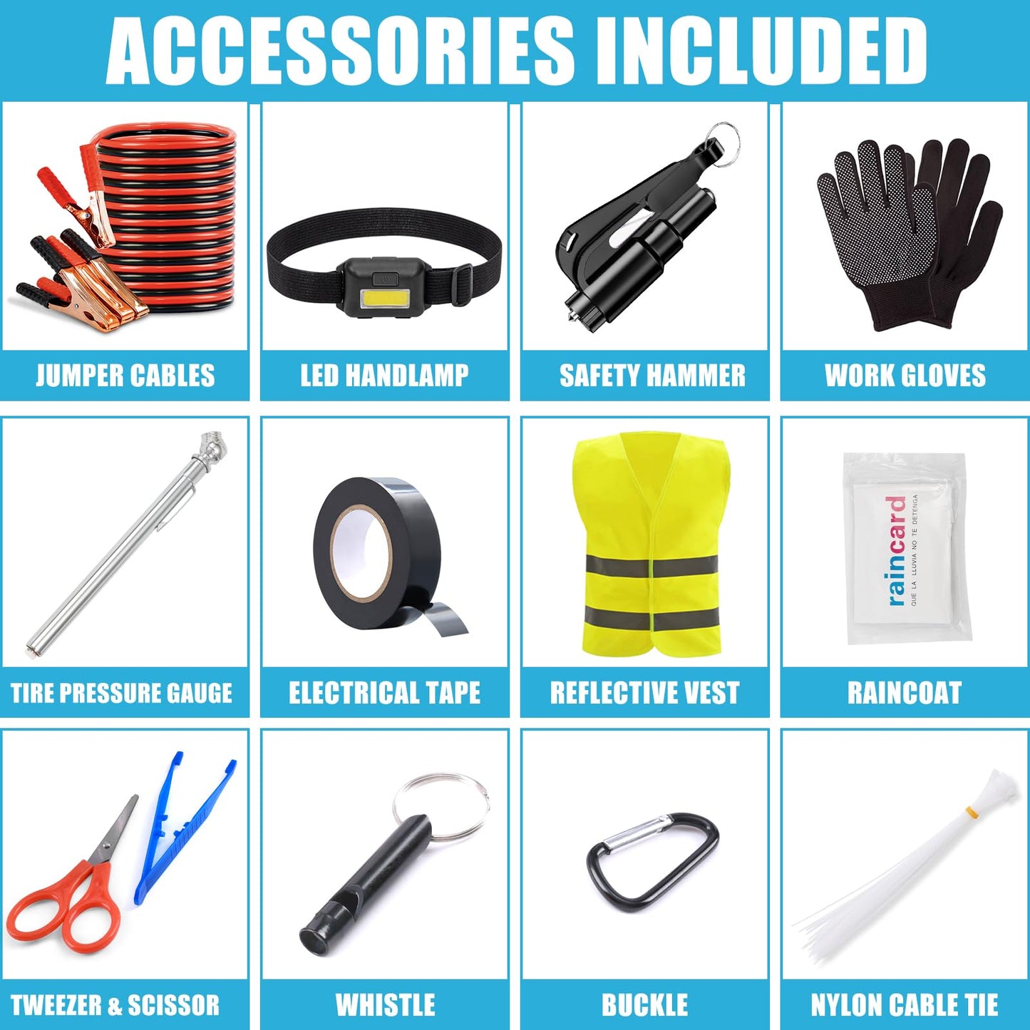 Portable Car Roadside Emergency Kit with Essential Safety Tools