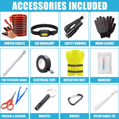 Portable Car Roadside Emergency Kit with Essential Safety Tools