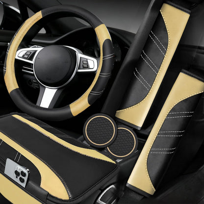 6-Piece Leather Car Interior Accessory Set (Steering Wheel Cover & More)