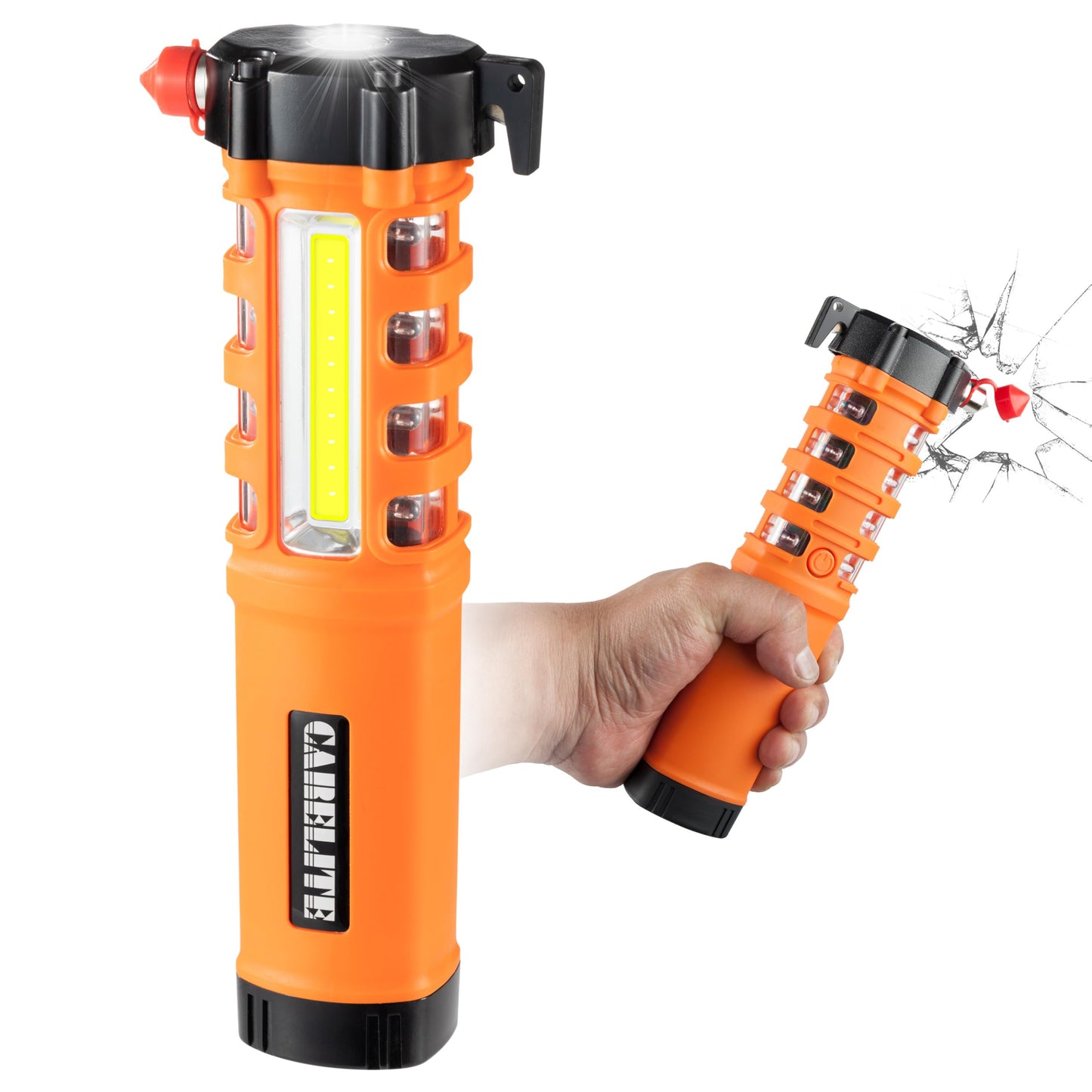 Car Emergency Flashlight with Window Breaker, Seatbelt Cutter & Flash Beacon