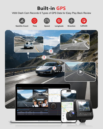 4K 3-Channel Dash Cam with GPS, HDR Night Vision & Parking Mode