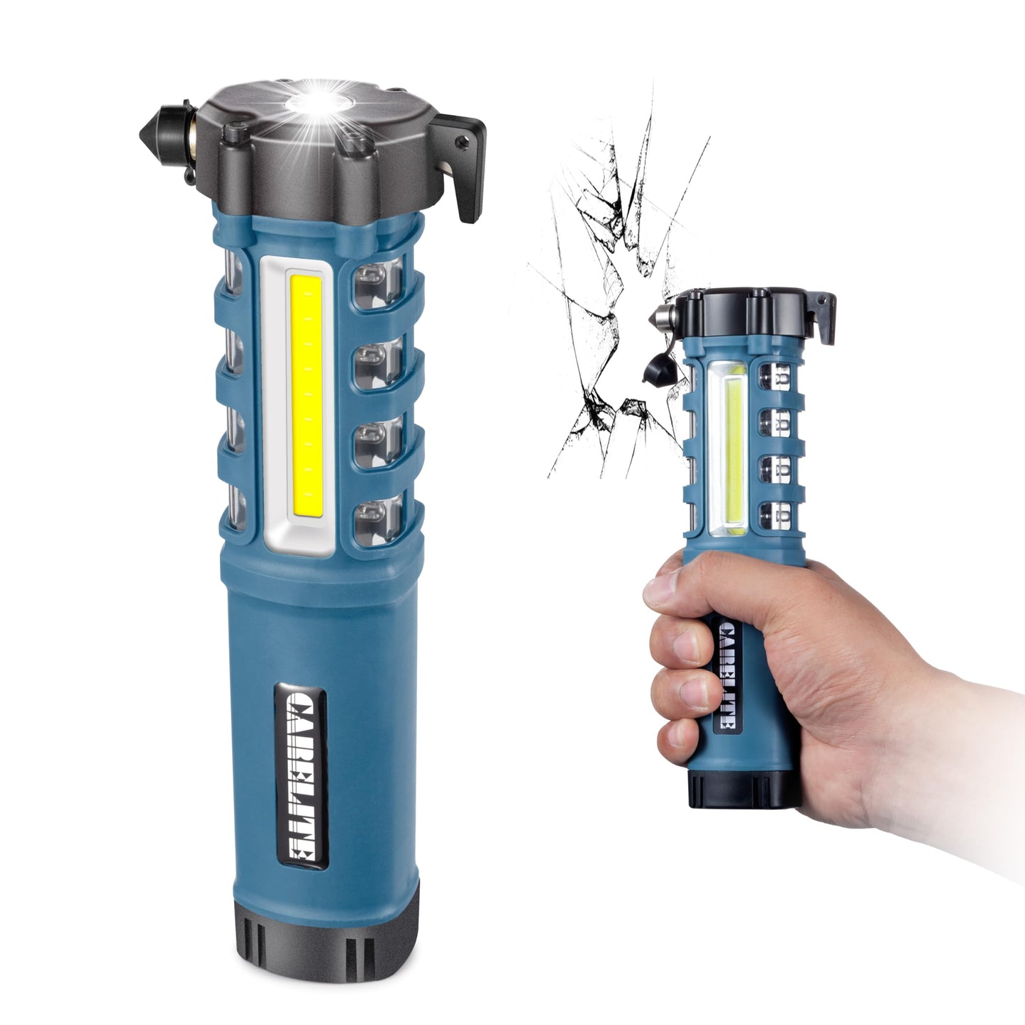 Car Emergency Flashlight with Window Breaker, Seatbelt Cutter & Flash Beacon