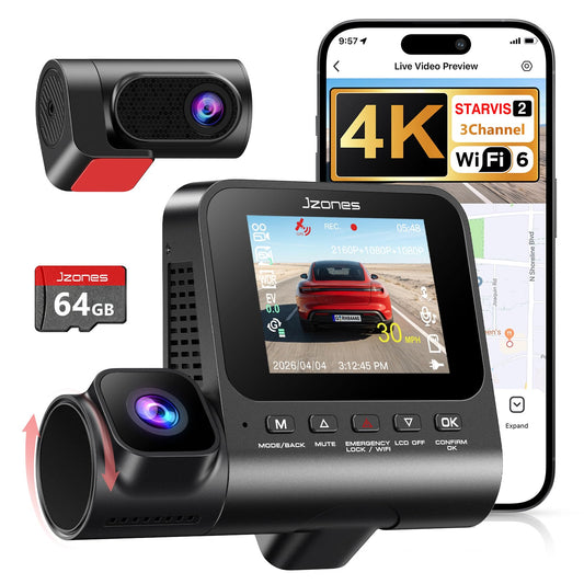 4K 3-Channel Dash Cam with GPS, HDR Night Vision & Parking Mode