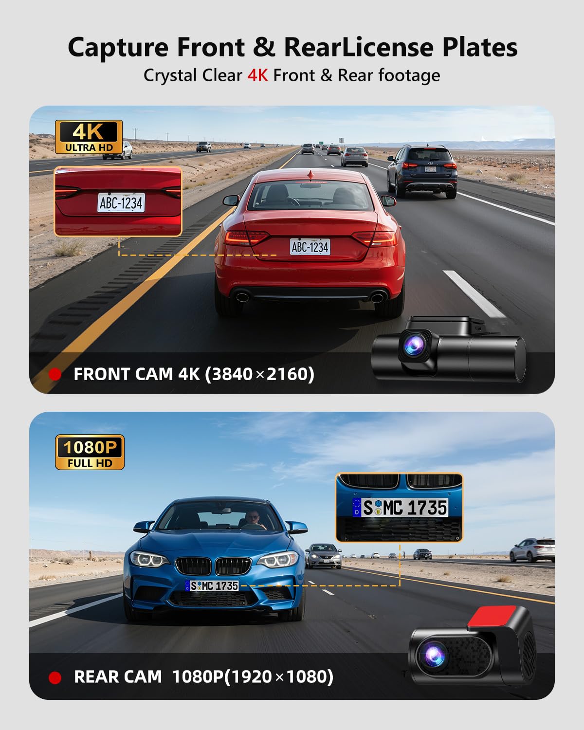 4K 3-Channel Dash Cam with GPS, HDR Night Vision & Parking Mode