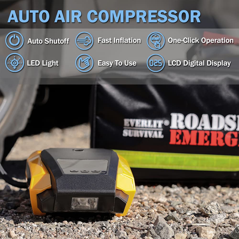 Car Emergency Roadside Kit with Air Compressor, Jumper Cables & First Aid Kit