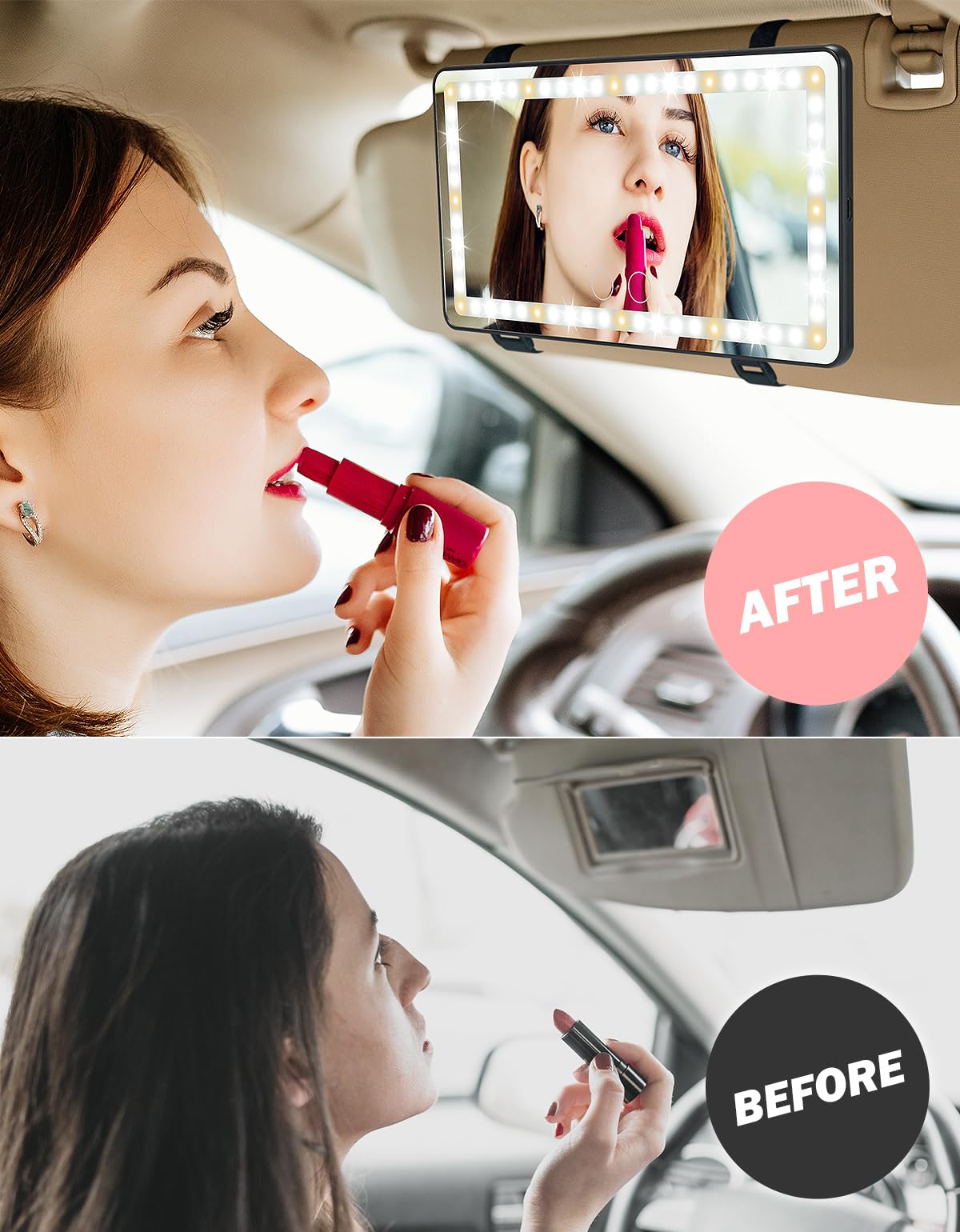 LED Vanity Mirror Sun Visor with 3 Light Modes (Rechargeable)