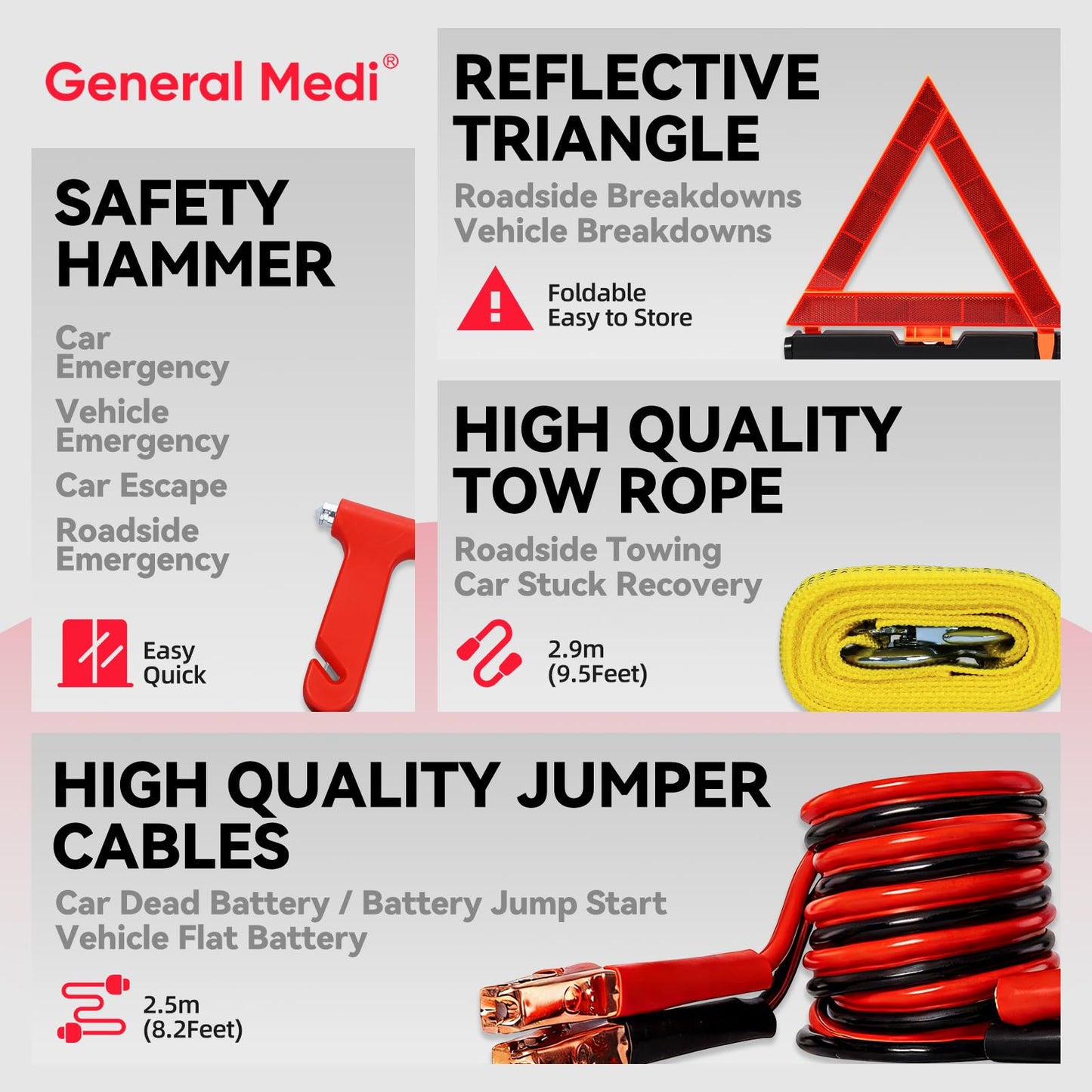 127-Piece Car Emergency Roadside Kit with First Aid, Jumper Cables & Safety Tools