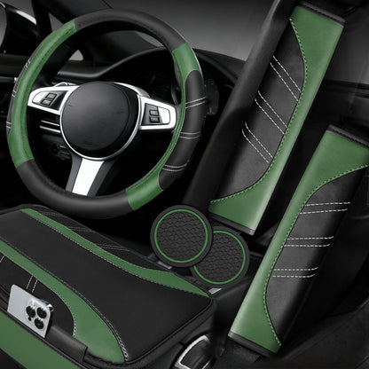 6-Piece Leather Car Interior Accessory Set (Steering Wheel Cover & More)