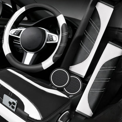 6-Piece Leather Car Interior Accessory Set (Steering Wheel Cover & More)