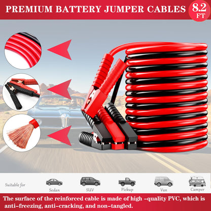 Car Roadside Emergency Kit with Jumper Cables, Tow Strap & Safety Tools