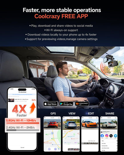 4K Dual Dash Cam with GPS, WiFi & Night Vision (128GB Included)
