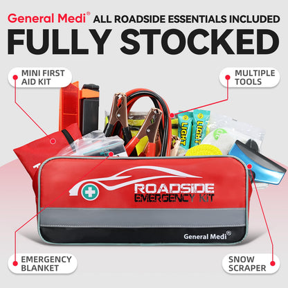 127-Piece Car Emergency Roadside Kit with First Aid, Jumper Cables & Safety Tools