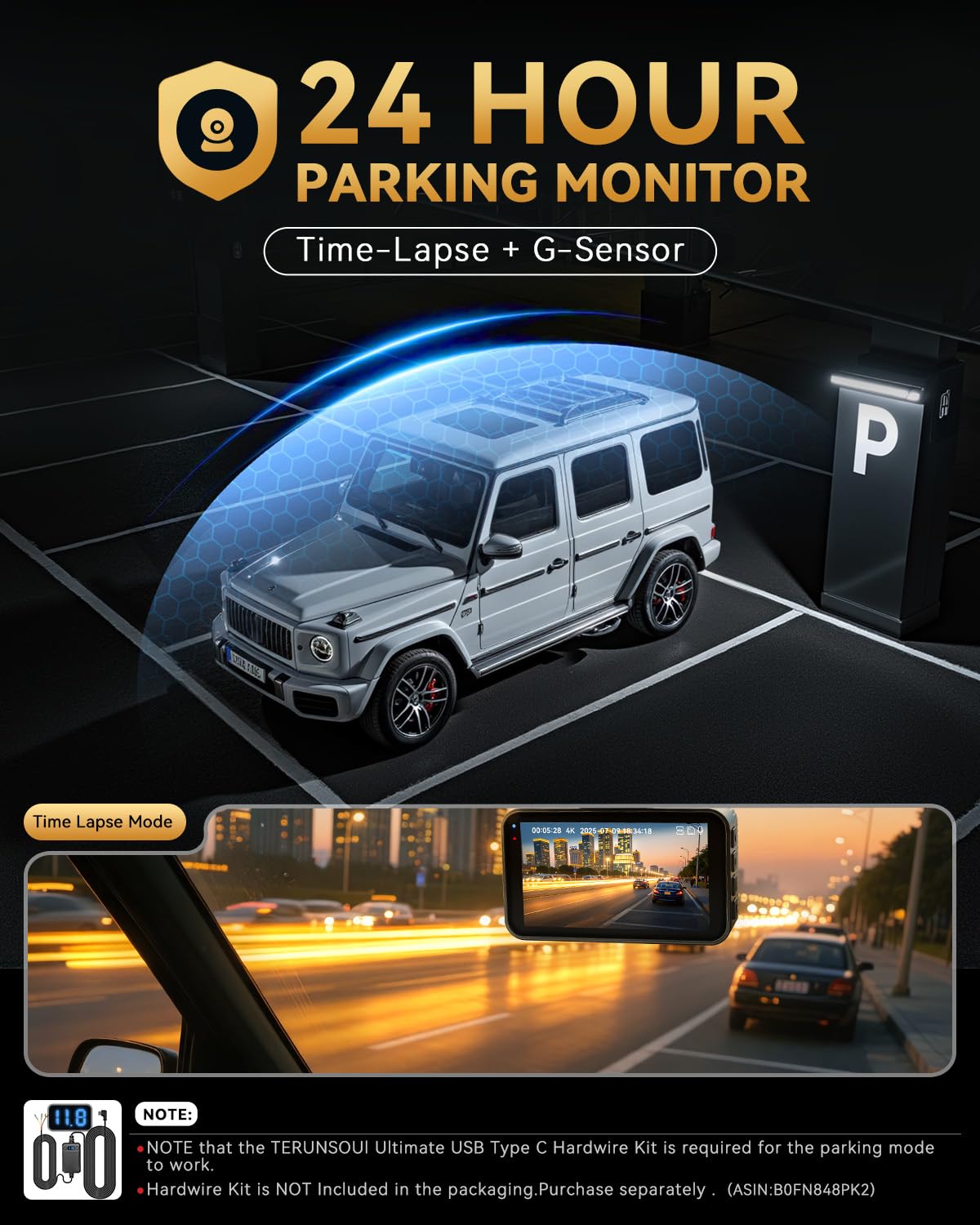 4K+4K Dual Dash Cam with GPS, WiFi & Parking Mode (128GB Included)