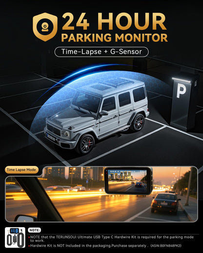 4K+4K Dual Dash Cam with GPS, WiFi & Parking Mode (128GB Included)