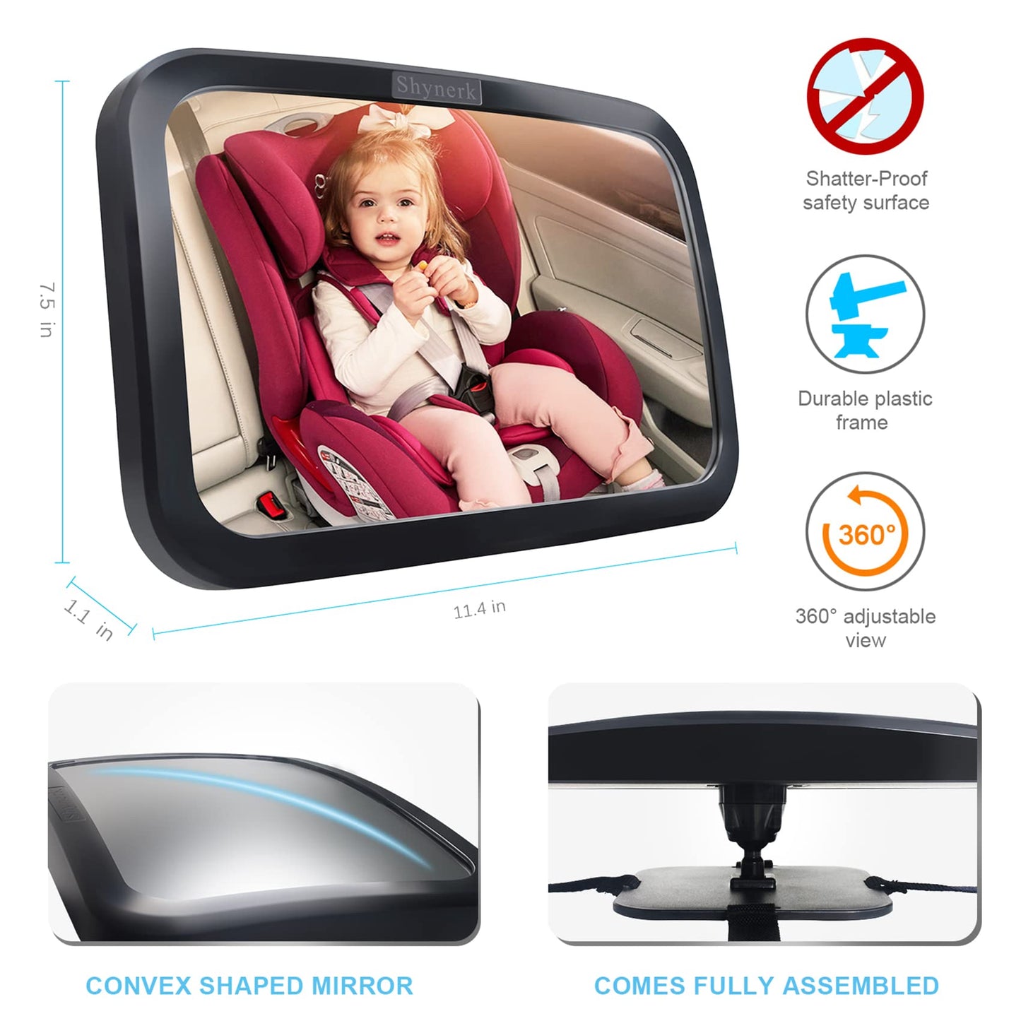Baby Car Seat Rearview Mirror with 360° Rotation (Shatterproof)