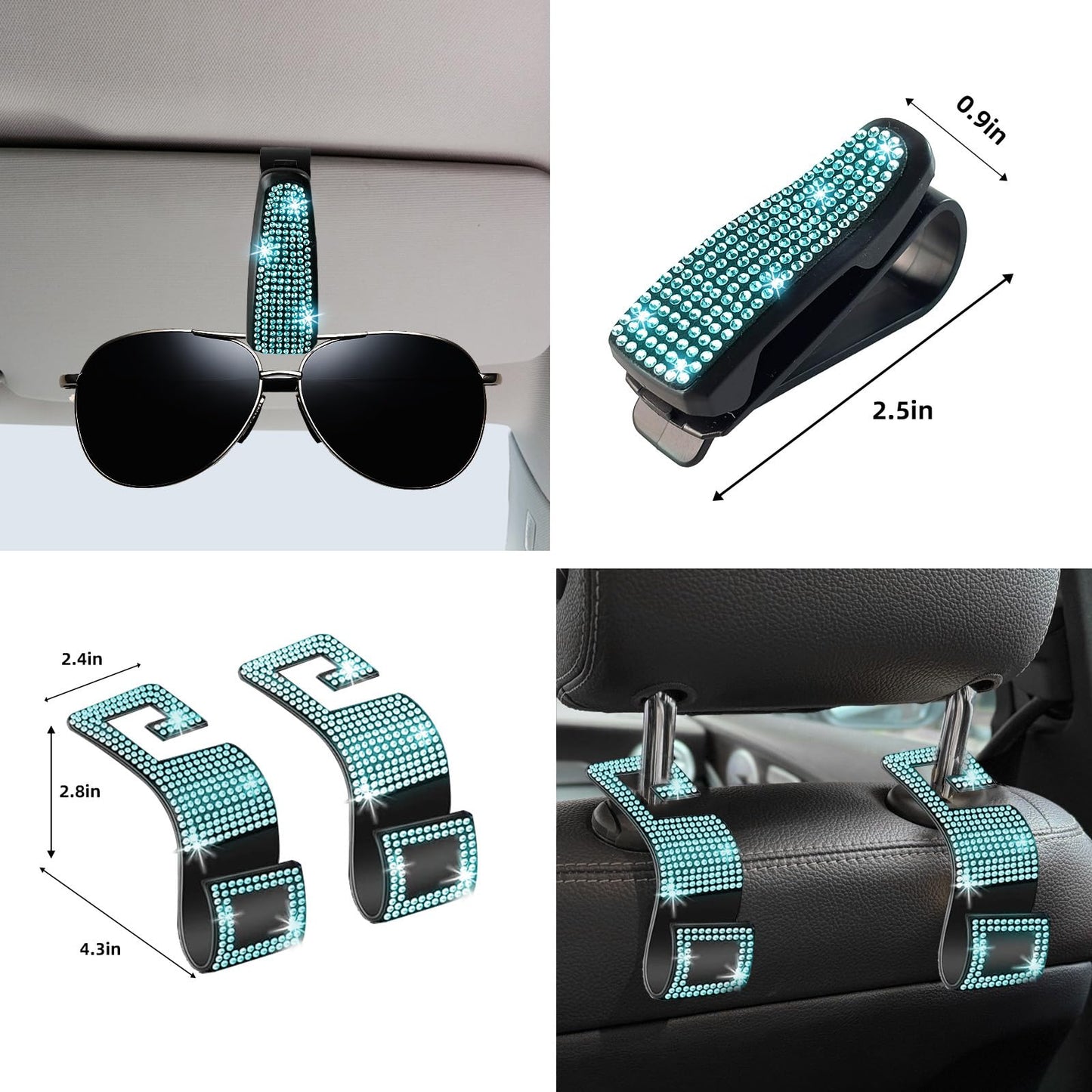 30-Piece Rhinestone Car Interior Accessory Set (Steering Wheel Cover & More)