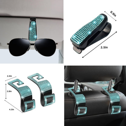 30-Piece Rhinestone Car Interior Accessory Set (Steering Wheel Cover & More)