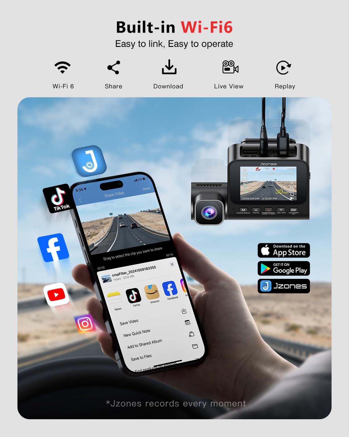 4K 3-Channel Dash Cam with GPS, HDR Night Vision & Parking Mode