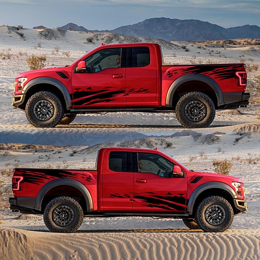 HAIORD (4PCS) Striped Truck Decal Bed Mud Splash Kit Racing Striped Rear Lathe Decal Vinyl Trim Accessories Waterproof Door Body Side Decal Trim for Truck Pickup SUV Vehicles