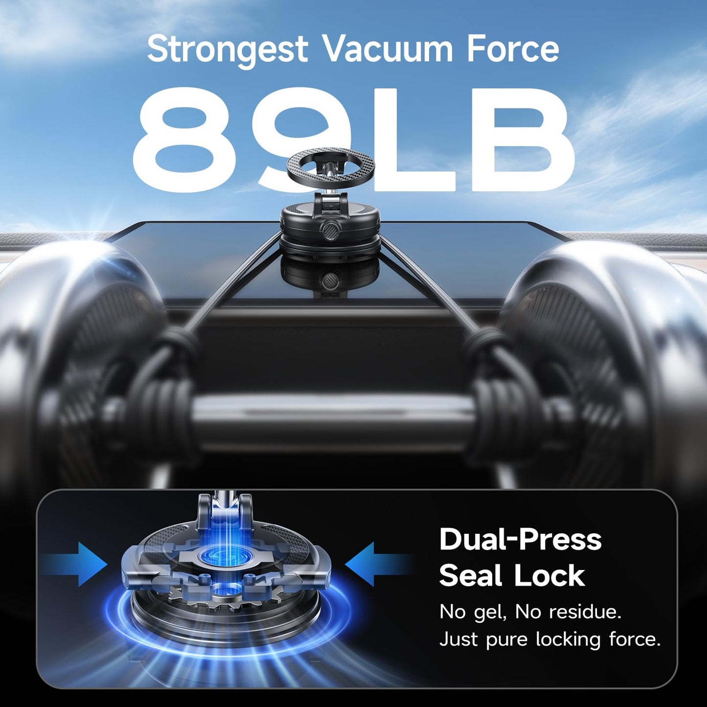 Magnetic Car Phone Mount with Vacuum Suction & 360° Adjustment