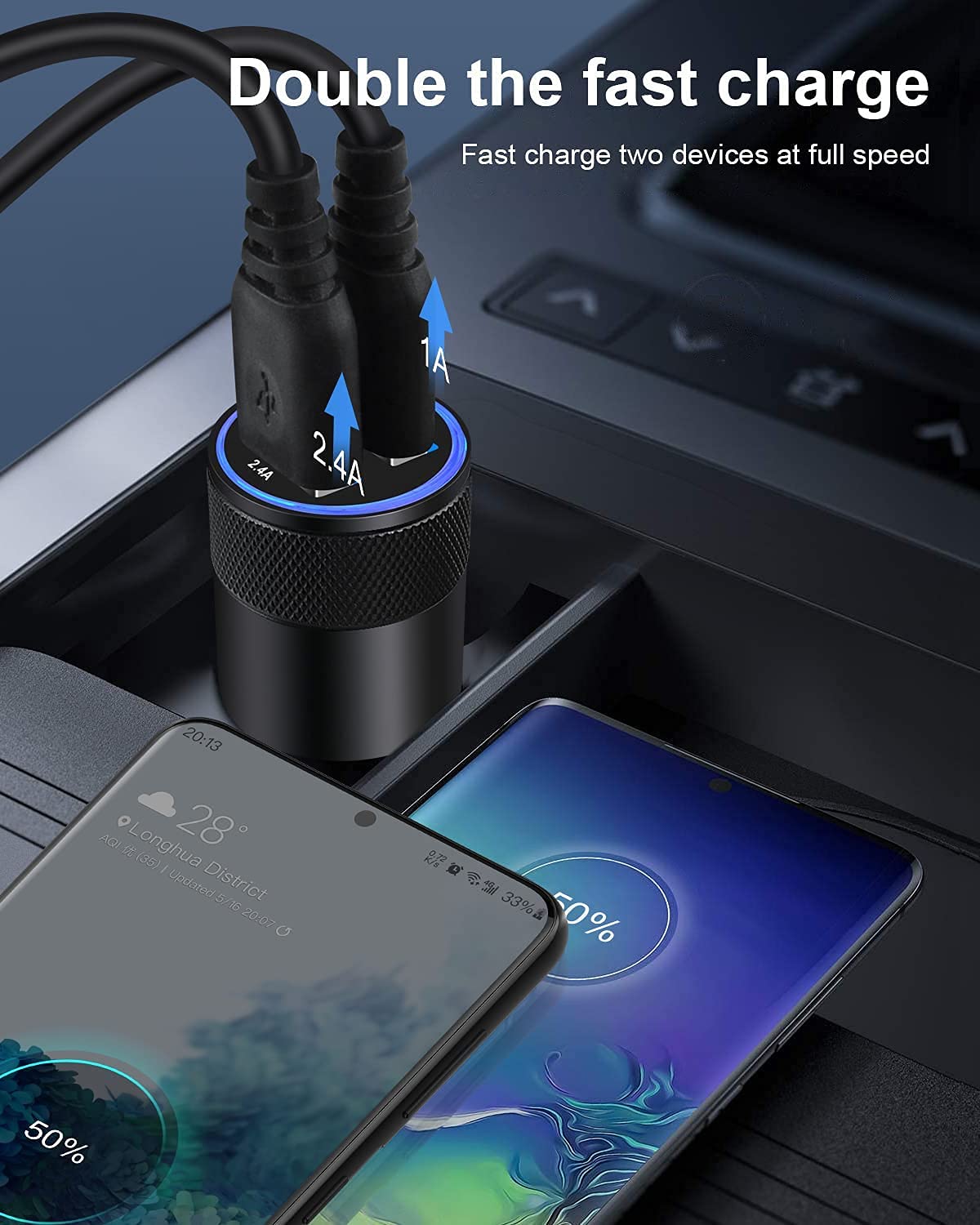 Dual USB Car Charger Adapter (Fast Charging)