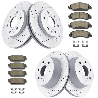 Front & Rear Brake Kit with Drilled & Slotted Rotors & Ceramic Pads for Escalade, Silverado, Tahoe & Yukon