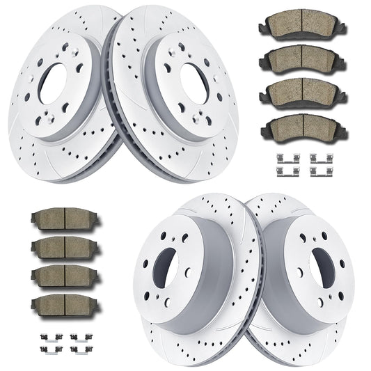 Front & Rear Brake Kit with Drilled & Slotted Rotors & Ceramic Pads for Escalade, Silverado, Tahoe & Yukon