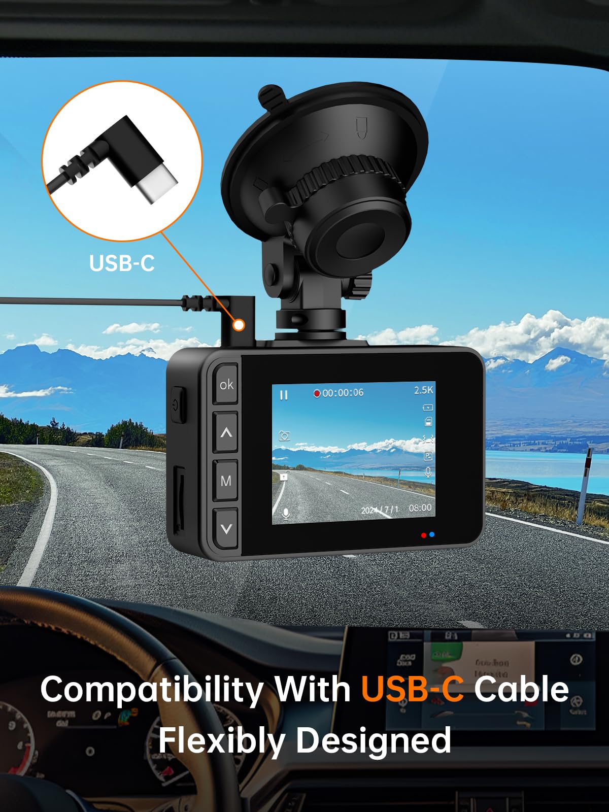 2.5K + 1080P Dual Dash Cam with Night Vision & Parking Mode (32GB Included)