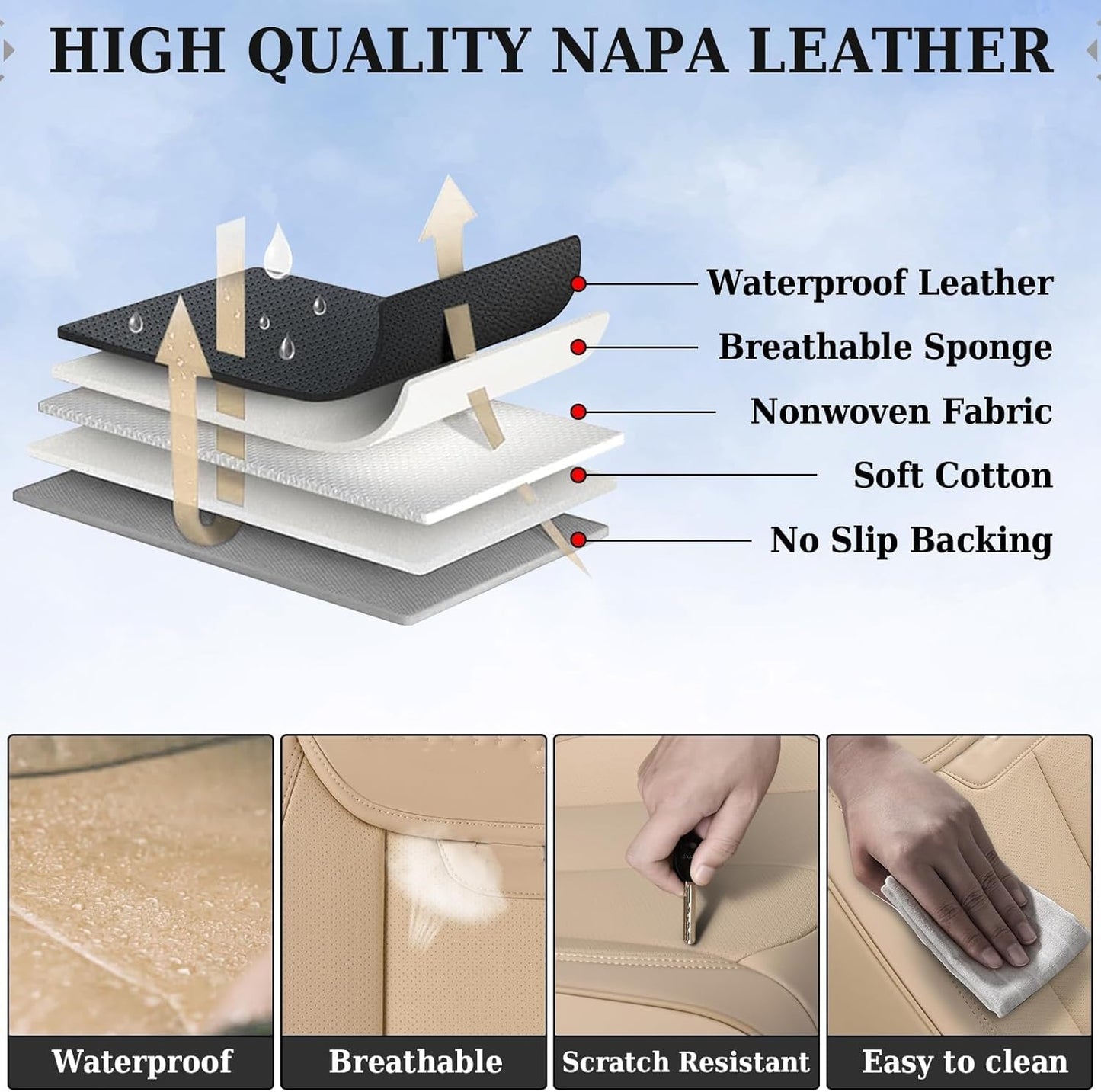 Full Set Waterproof Nappa Leather Car Seat Covers (Front & Rear)