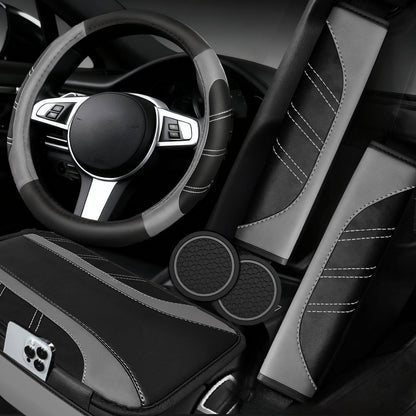 6-Piece Leather Car Interior Accessory Set (Steering Wheel Cover & More)