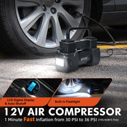 Car Emergency Kit with Air Compressor, Jumper Cables & First Aid Tools