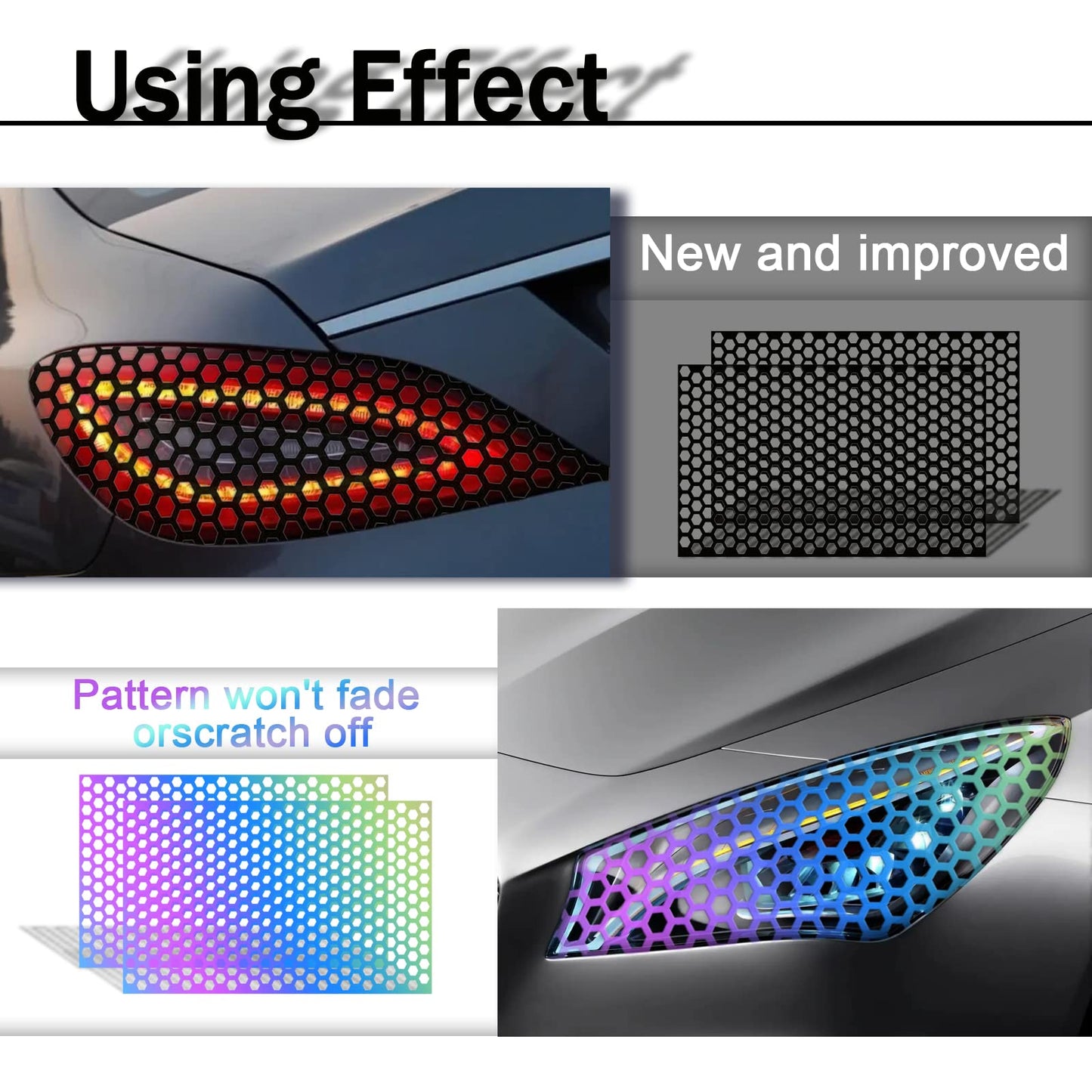Honeycomb Tail Light Tint Film Decal (2PCS, Self-Adhesive, Universal)