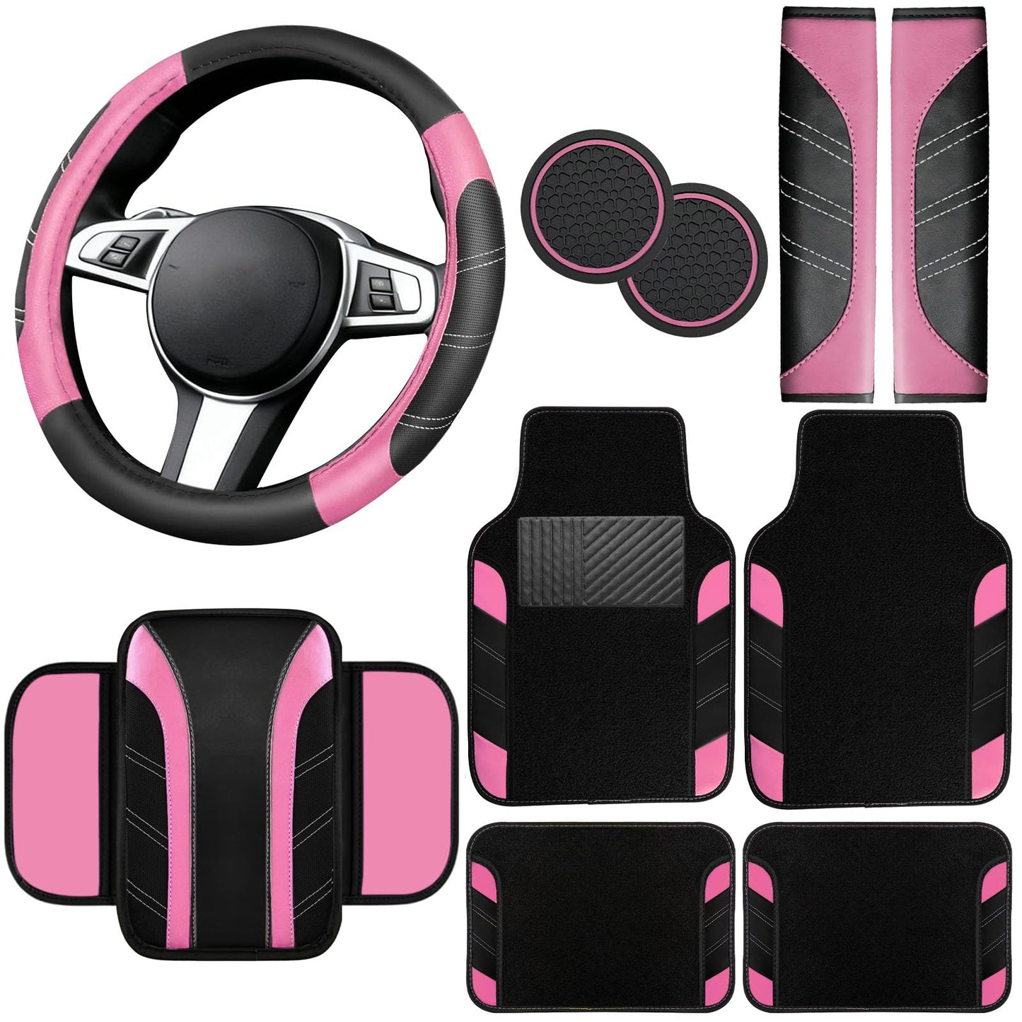 6-Piece Leather Car Interior Accessory Set (Steering Wheel Cover & More)