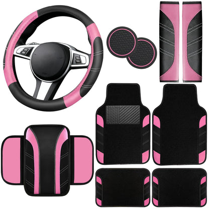 6-Piece Leather Car Interior Accessory Set (Steering Wheel Cover & More)