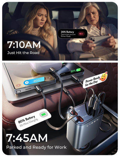 LISEN Retractable Car Charger，Gift for Men Women