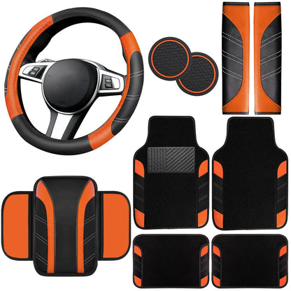 6-Piece Leather Car Interior Accessory Set (Steering Wheel Cover & More)