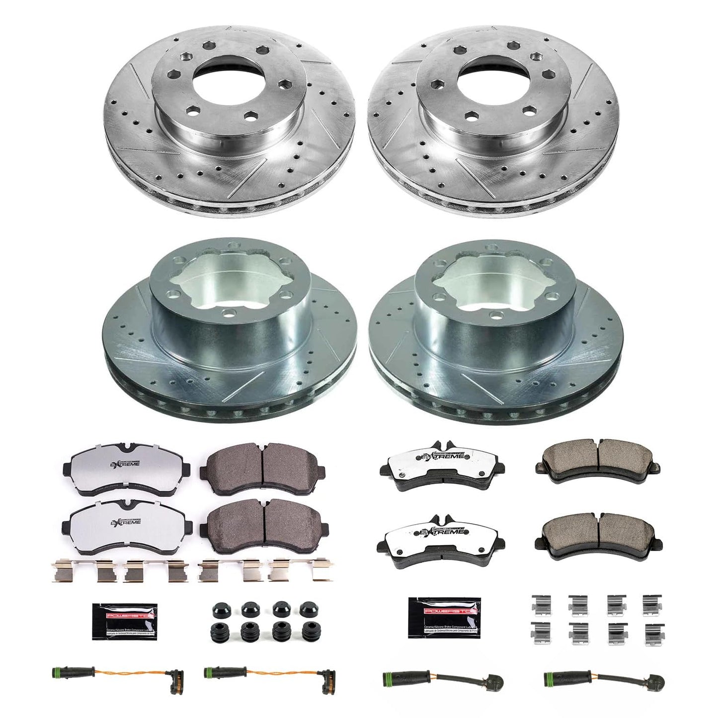 Front & Rear Carbon-Fiber Ceramic Brake Kit with Drilled & Slotted Rotors & Sensor Wires