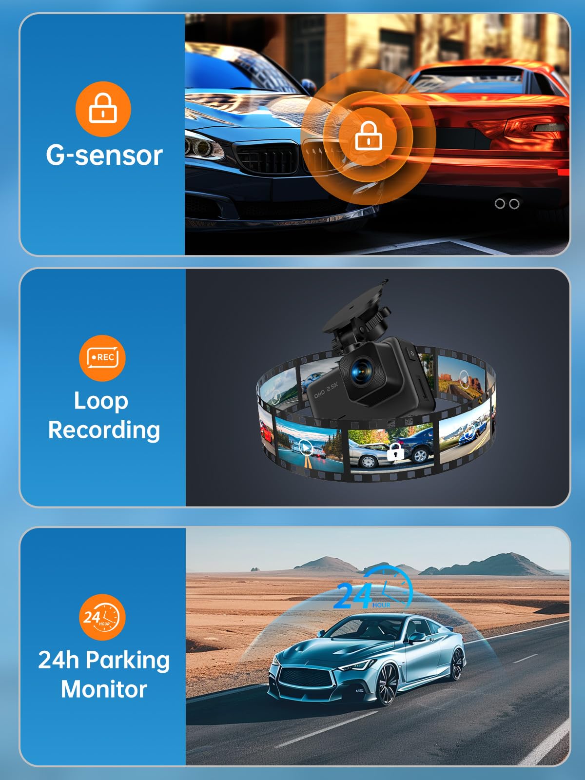 2.5K + 1080P Dual Dash Cam with Night Vision & Parking Mode (32GB Included)