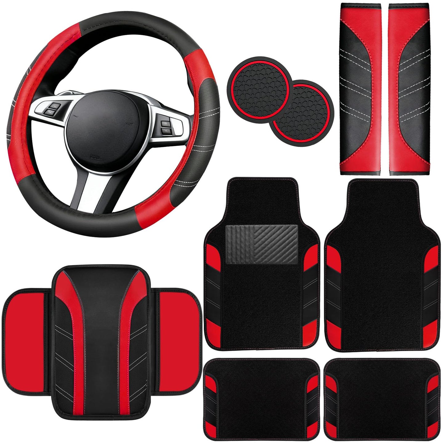 6-Piece Leather Car Interior Accessory Set (Steering Wheel Cover & More)