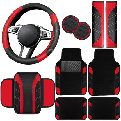 6-Piece Leather Car Interior Accessory Set (Steering Wheel Cover & More)