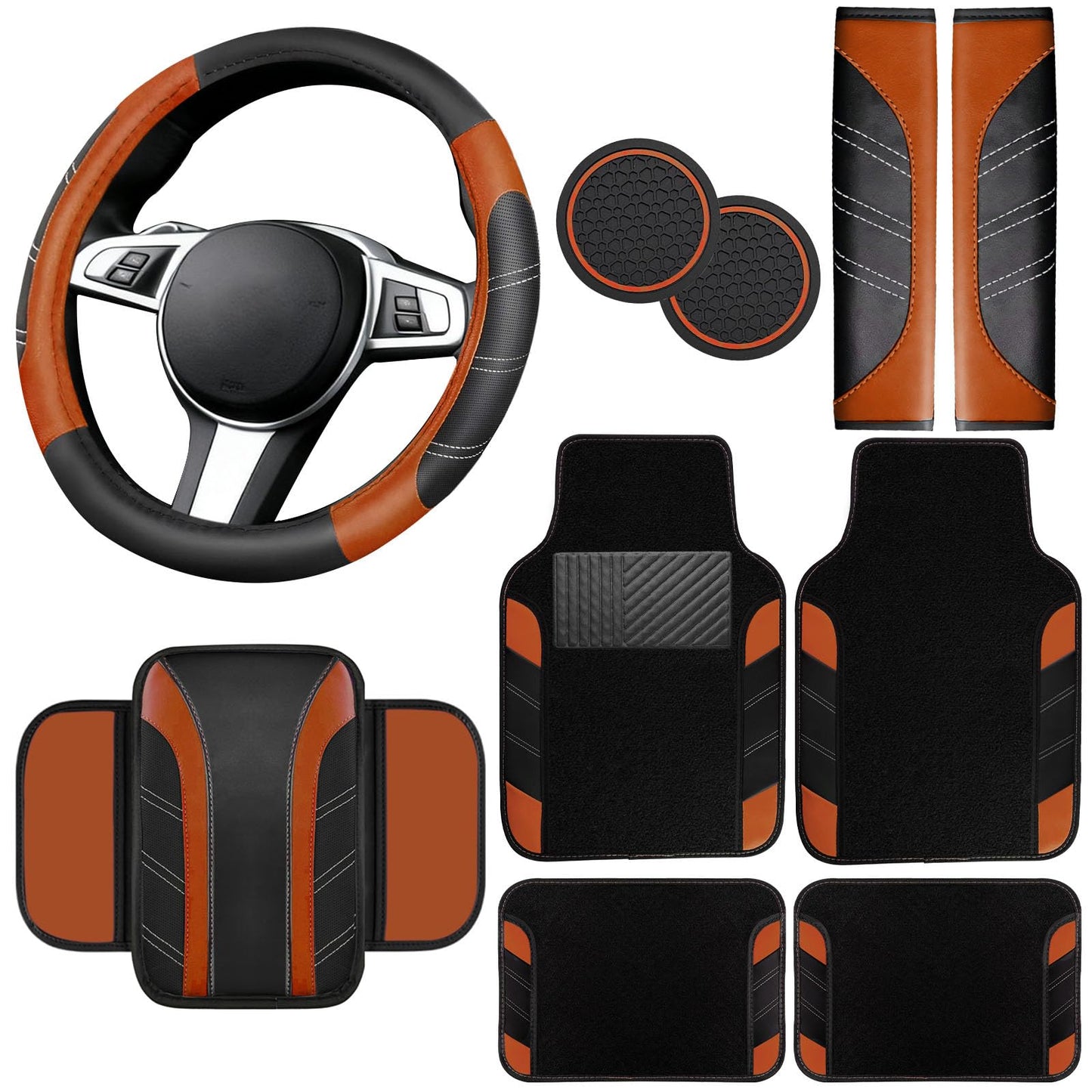6-Piece Leather Car Interior Accessory Set (Steering Wheel Cover & More)