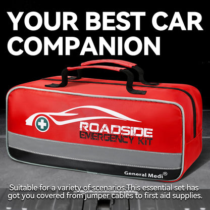 127-Piece Car Emergency Roadside Kit with First Aid, Jumper Cables & Safety Tools