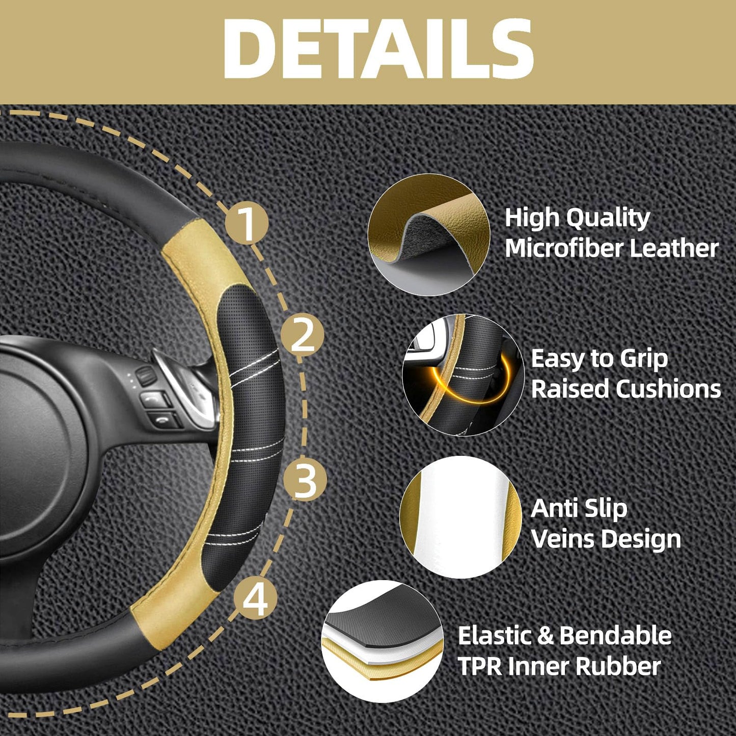 6-Piece Leather Car Interior Accessory Set (Steering Wheel Cover & More)