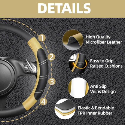 6-Piece Leather Car Interior Accessory Set (Steering Wheel Cover & More)
