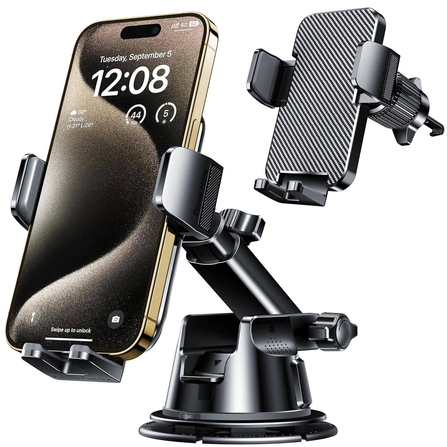 Universal Car Phone Holder Mount for Windshield, Dashboard & Air Vent